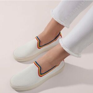 Rothy's limited edition rainbow trim white sneakers
